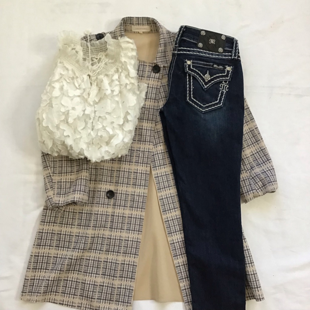Solitaire Women Plaid Double Breasted Tie Belt Trench Jacket S Beige Black - Picture 2 of 15
